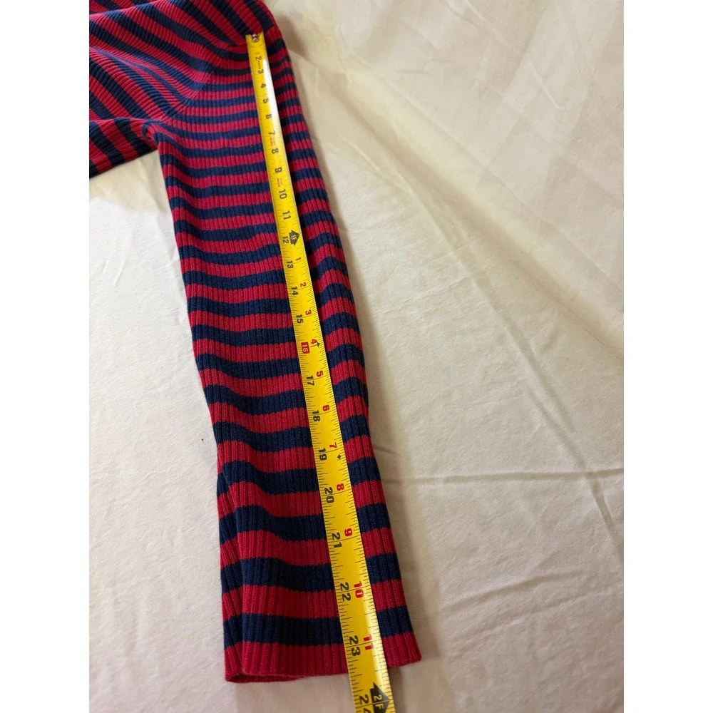 Lauren Ralph Lauren Striped Turtleneck Sweater Women XL Red Blue Ribbed Cotton